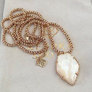 Kendra Scott Corla Mother of Pearl Rose Gold Plated Pendant Necklace Retired 32"